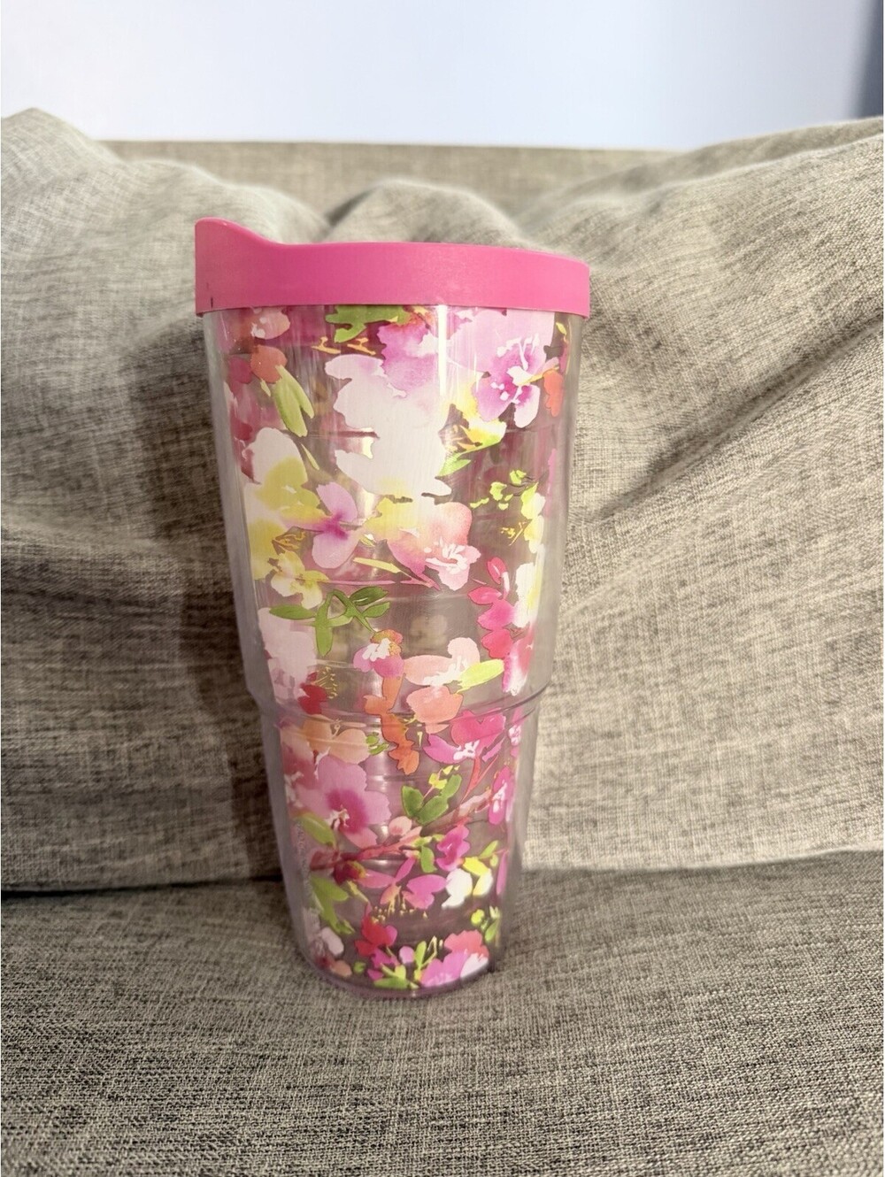 Tervis 24oz Tumbler Watercolor Blossoms Pink Floral Clear Insulated Pink Lid